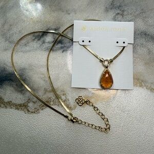 Kendra Scott Gold Tone Teardrop Pendant Necklace Amber Stone
